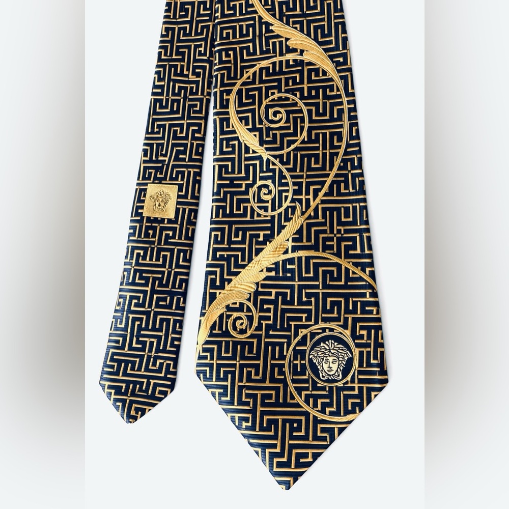 Versace Medusa Blue and Gold Silk Tie